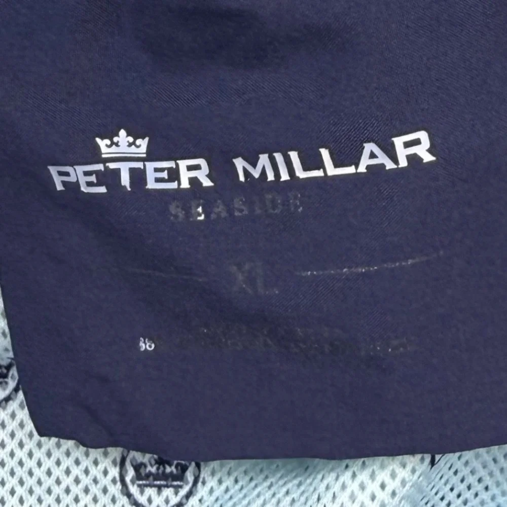 Peter Millar Swim Trunks Mens XL Navy Blue Monstera Leaf Seaside Mesh Lined 8in
